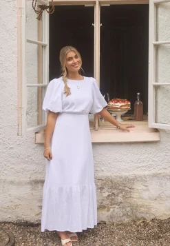 Balloon Sleeve Linen Maxi Dress