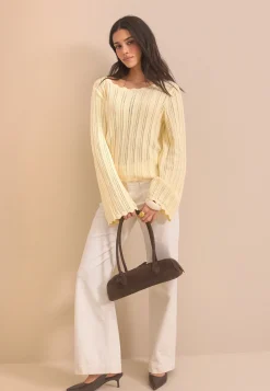 Boat Neck Structure Knitted Sweater