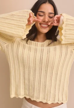 Boat Neck Structure Knitted Sweater