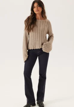 Boat Neck Structure Knitted Sweater