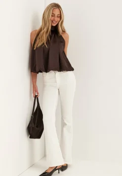 Bubble-Hem Halterneck Satin top
