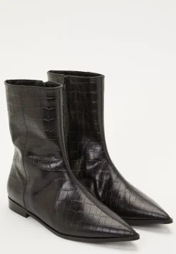 Croco Leather Ankle Boot