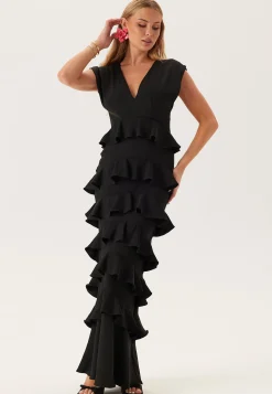 Deep V-Neck Flounce Gown