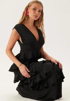 Deep V-Neck Flounce Gown