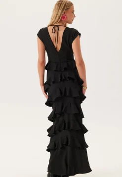 Deep V-Neck Flounce Gown