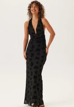 Flocked Halterneck Stretch Gown