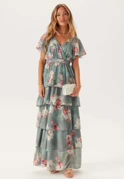 Floral Flutter Tiered Maxi Dress