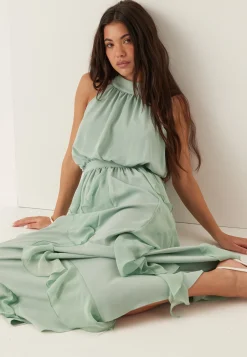 Frill Halterneck Ankle Dress