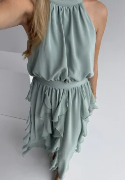 Frill Halterneck Ankle Dress