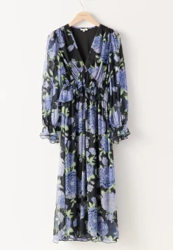 Frill L/S Chiffon Midi Dress