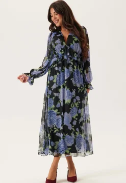 Frill L/S Chiffon Midi Dress