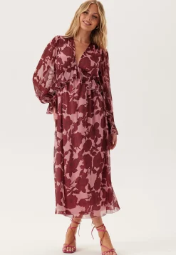 Frill L/S Chiffon Midi Dress