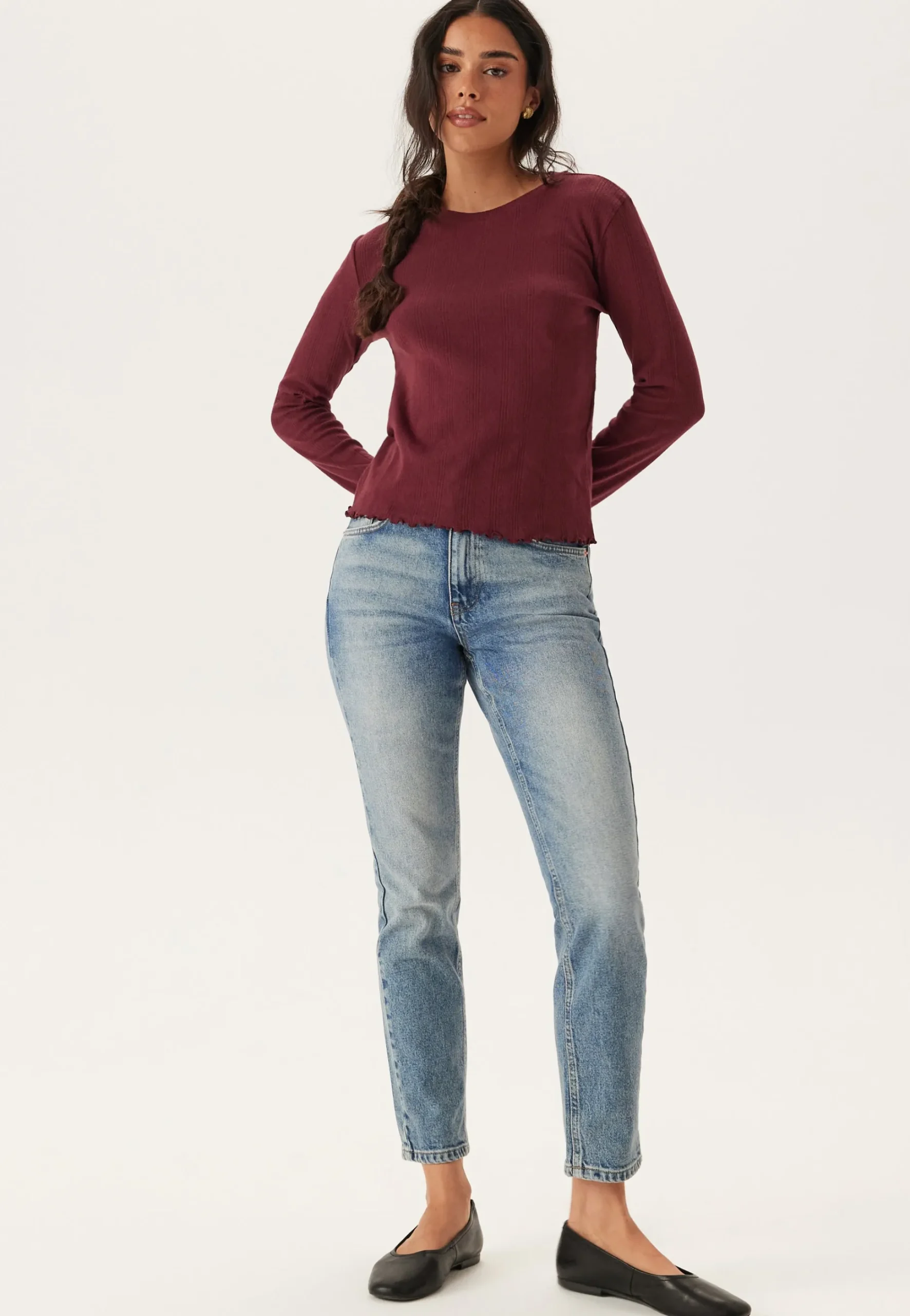 Pcmarie Ls O-neck Poin Top