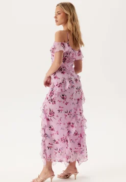 Peaky Shoulder Flounce Maxi Dress