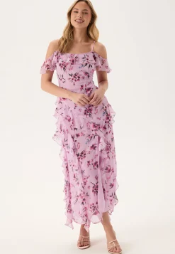 Peaky Shoulder Flounce Maxi Dress