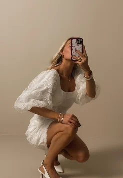 Puff Sleeve Embroidered Dress