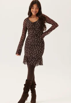 Ruched Mesh Frill Dress