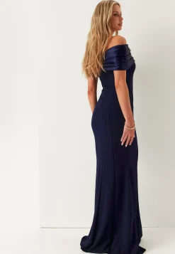 Satin Bow Off Shoulder Gown