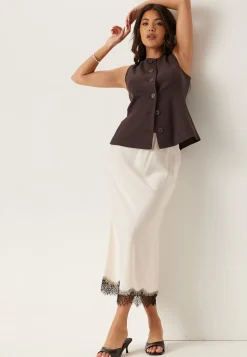 Satin Lace Midi Skirt