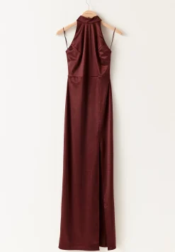 Stretch Satin Halterneck Gown