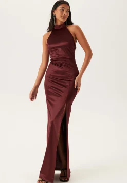 Stretch Satin Halterneck Gown