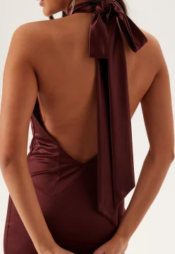 Stretch Satin Halterneck Gown