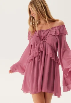 Trumpet Sleeve Frill Short Dress