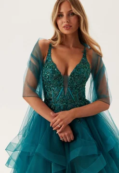 Tulle Frill Evening Dress with Lacing