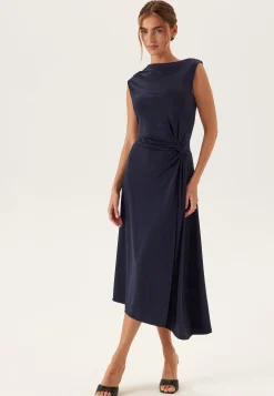 Vielise O-neck S/L DRAPED MIDI DRESS