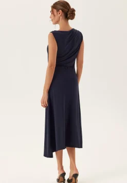 Vielise O-neck S/L DRAPED MIDI DRESS