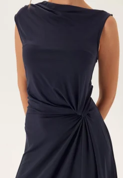 Vielise O-neck S/L DRAPED MIDI DRESS