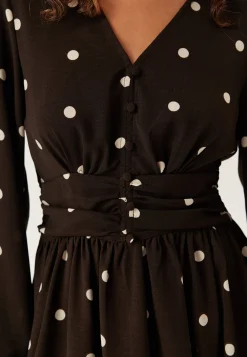 V-neck Button Short Dress